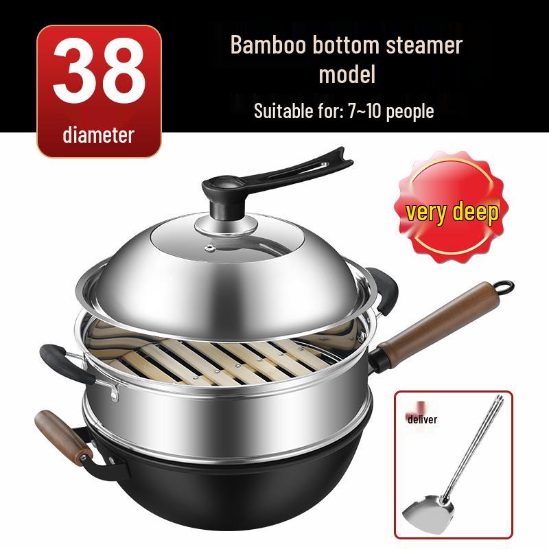 Vintage Non-Stick Cast Iron Skillet Wok for Gas Stove & Induction Cookers