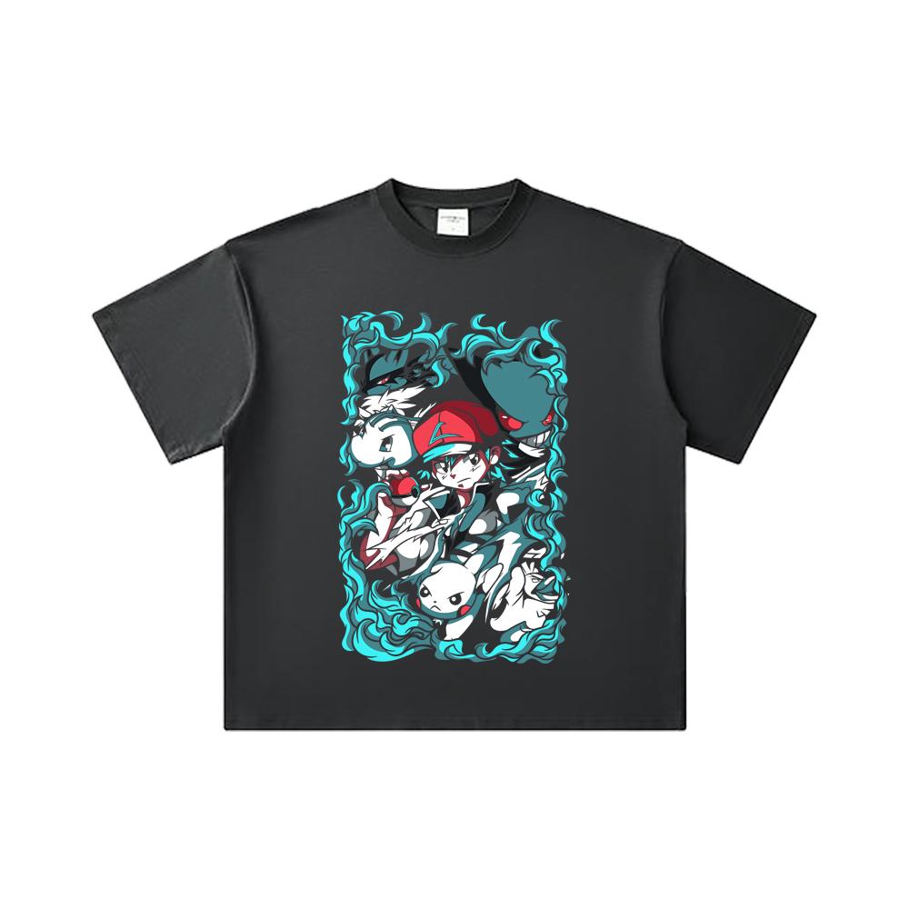 260 GSM Double Yarn 32 Count 100% Cotton Pokemon V26 Print Unisex Heavy Cotton T Shirt