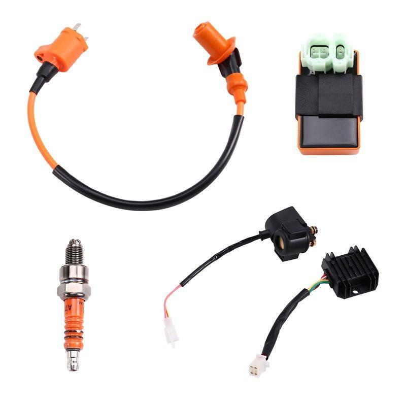 Scooter Motorcycle Ignition Coil Spark Plug 6 Pin CDI Solenoid Relay Voltage Regulator Rectifier For GY6 50-150CC Engines