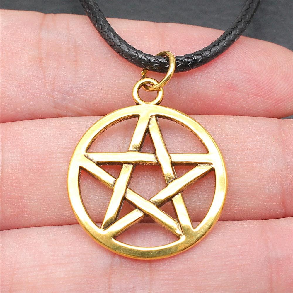 Pěticípá hvězda Slunce Měsíc Pentagram Nebeský přívěsek Starožitný bronzový kov Párový náhrdelník Trendy