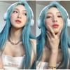 Harajuku Sea Salt Blue Wig 28inch Lolita Cosplay Wig Fake Hair Long Straight Synthetic Wig  JK Girl