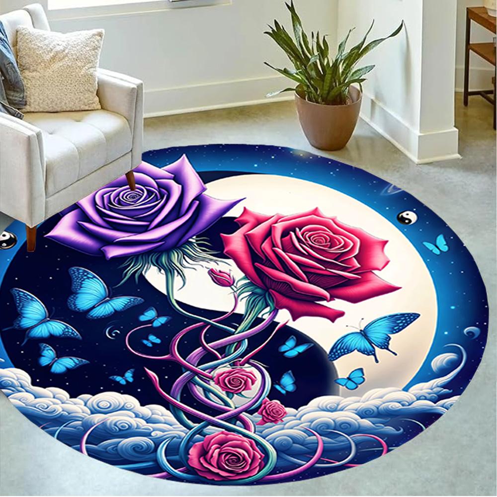 1pc home carpet yin yang floral design non-slip rug for office decor and living room gift ideas