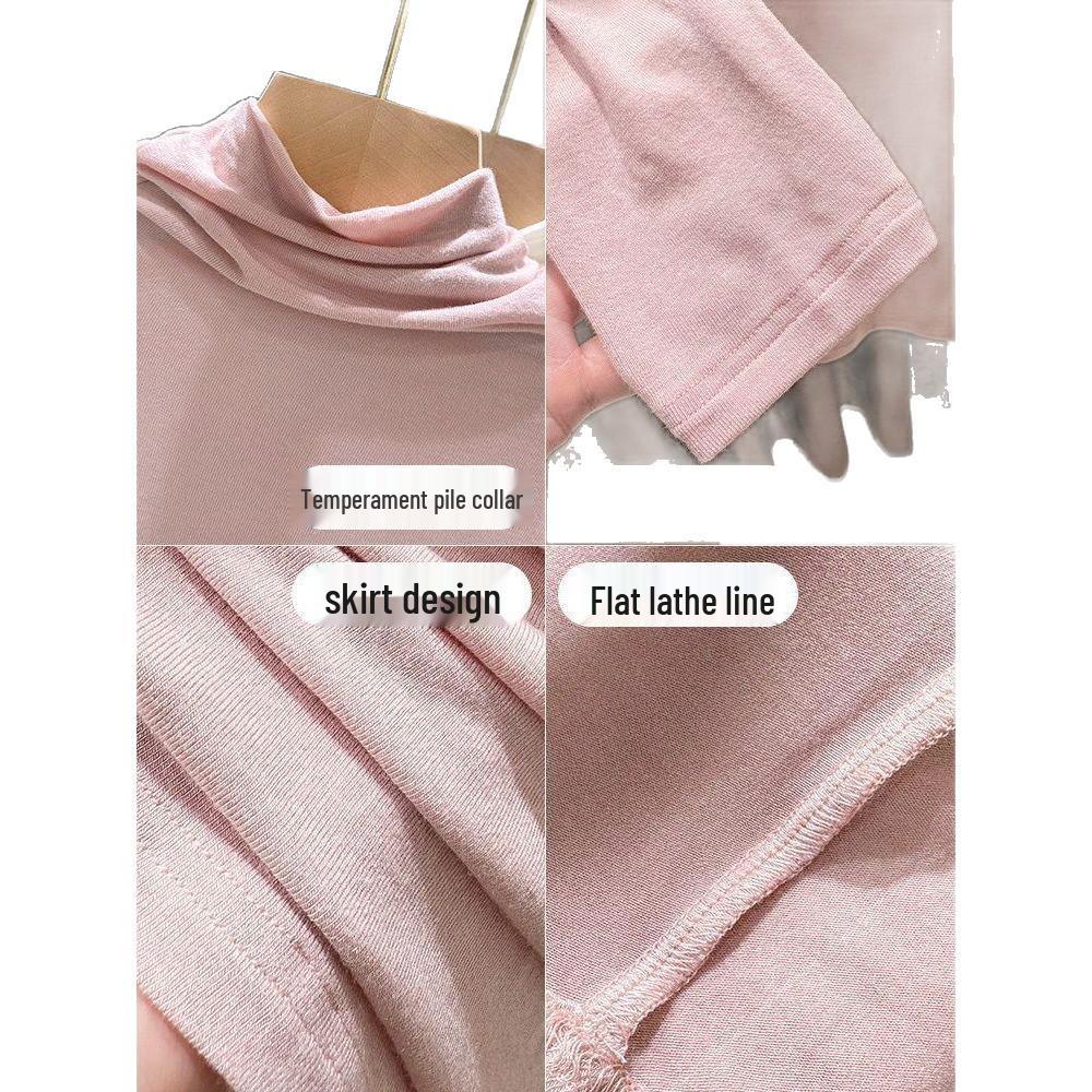 Women's Modal Apricot Slim Fit High Neck Base Layer Shirt for Spring/Autumn