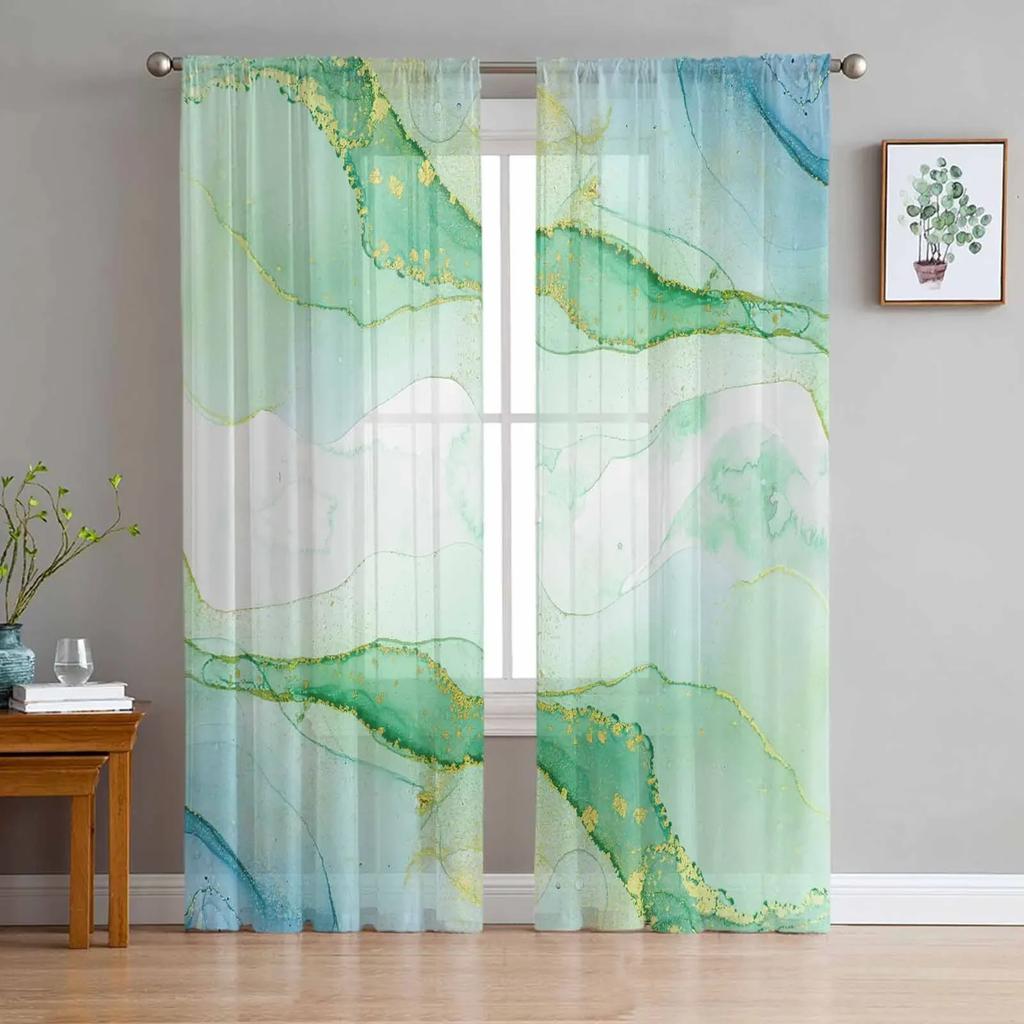 Abstract Marble Chiffon Sheer Curtains for Living Room Bedroom Home Decoration Window Voiles Tulle Drapes Curtain