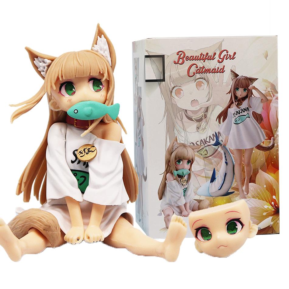 13/18Cm Golden Head My Cat Is A Kawaii Girl Anime Figure Sakura Soybean Flour Sit And Eat Fish Collectible Pvc Model Doll Toy