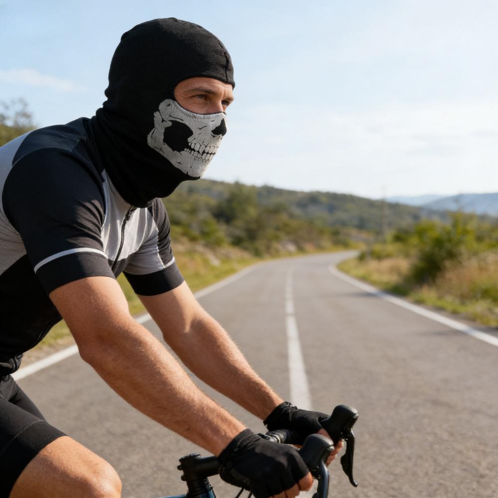 Motorcycle Full Face Balaclava, Skull Print Windproof Ski Mask, Helmet Liner Head Neck Warmer for Bicycle Motorbike