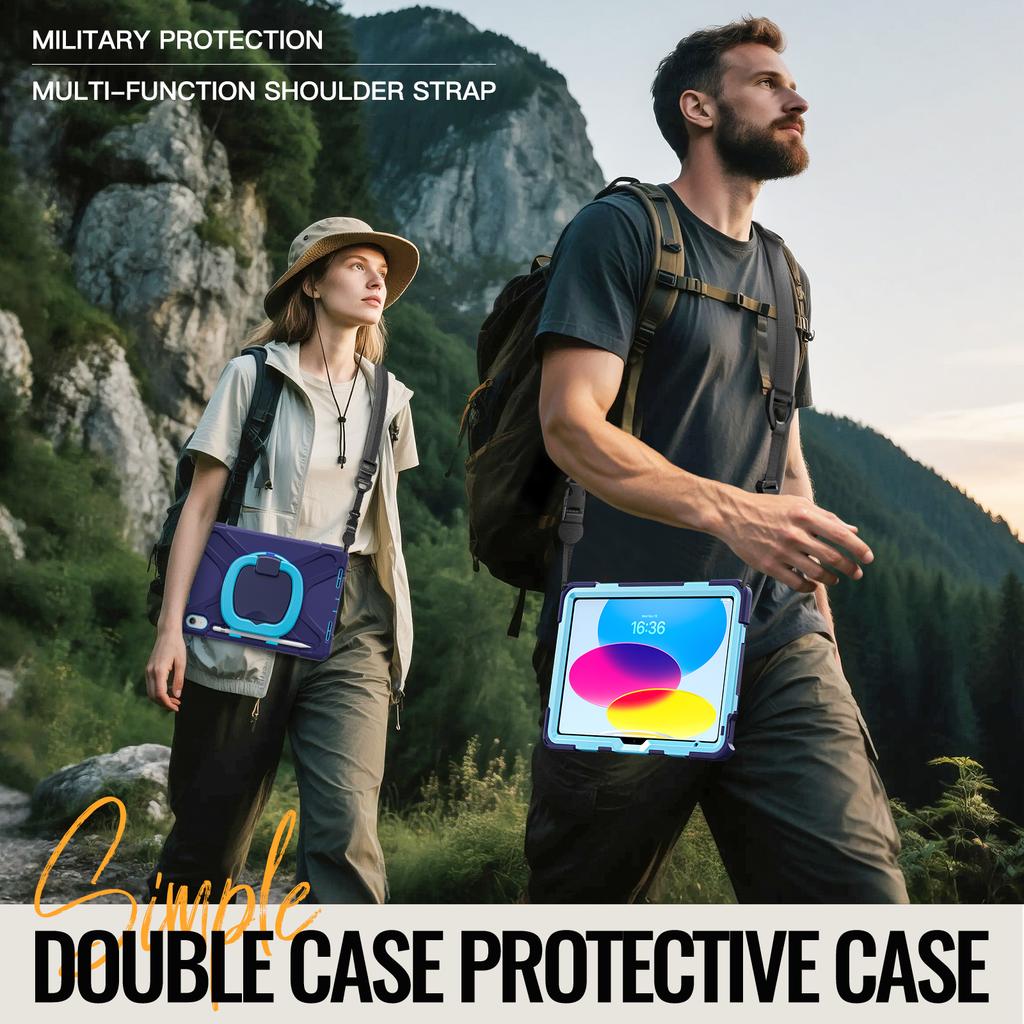 For iPad (2025) / 10.9 (2022) Case with Shoulder Strap TPU + PC + Silicone Kickstand Tablet Cover