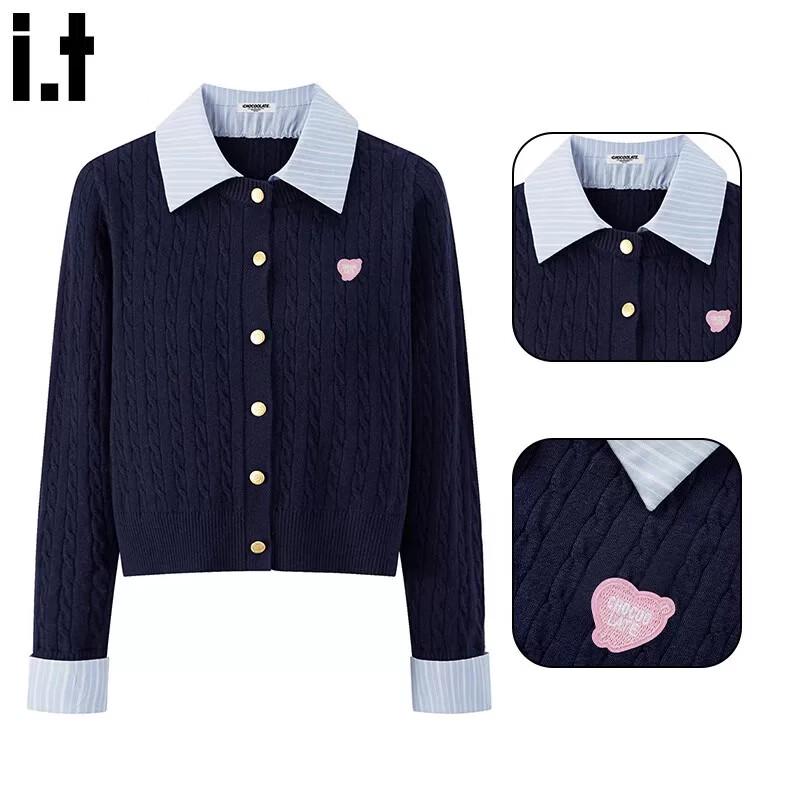 :CHOCOOLATEit Women s Twisted Cable Knit Faux Two-Piece Cardigan One Size