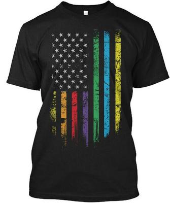 Regenbogen Amerikanische Flagge Stolz Geschenk T-Shirt Hergestellt in den USA Größe S bis 5XL