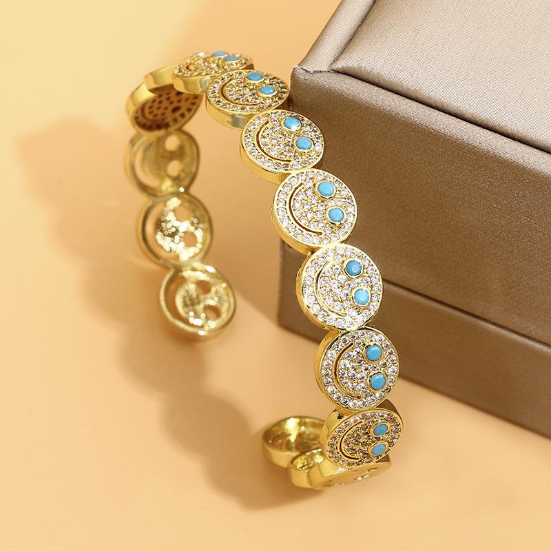 Smile 1:1 Production Cuff Bangle Bracelet For Women Exquisite Zircon Inlay High Quality 18K Gold Plating Jewelry Gift INS