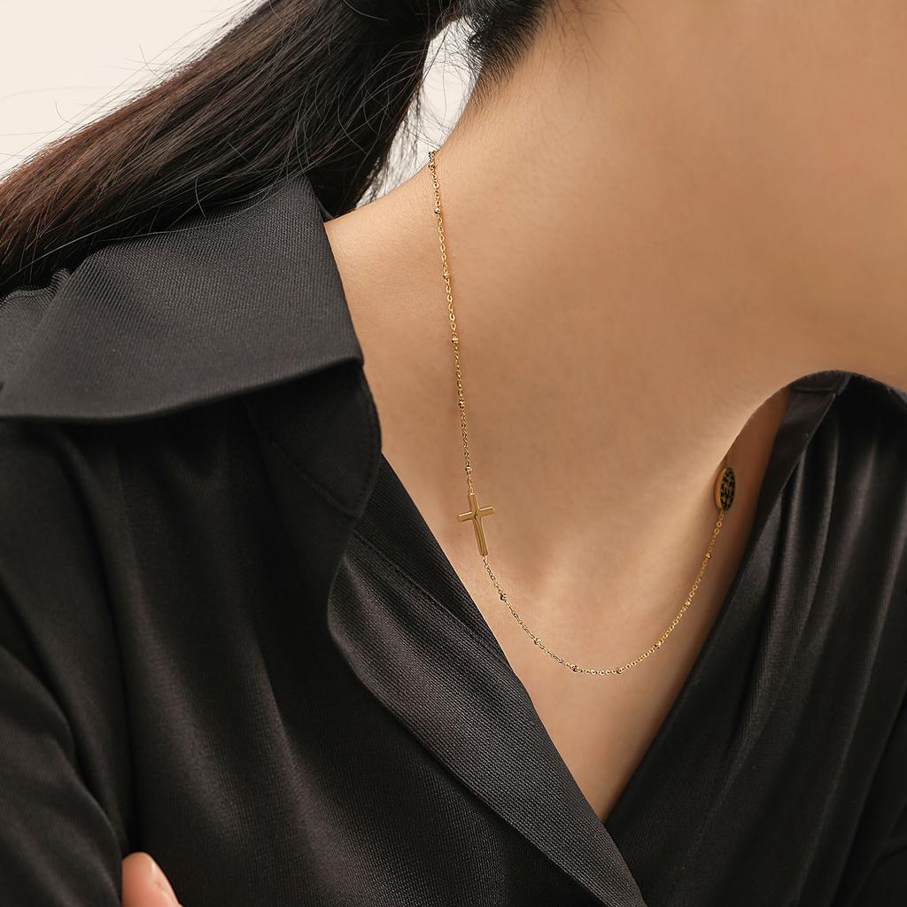 316lstainless Steel Virgin Mary Shape Pendant Jesus Cross Ball Necklaces Collarbone Chain Steel Gold Plated Irregular For Women