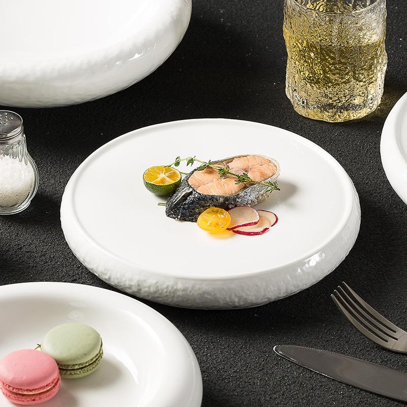 Pure White Vegetable Plate Ceremonial Tableware Hotel Artistic Conception Plate Cold Dish Plate High-Grade White Porcelain Plate Commercial Round Deep