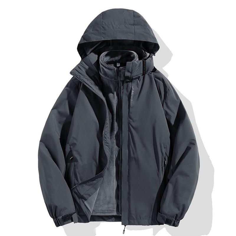 Men Women Couples 2-in-1 Removable Hooded Winter Jacket With Fleece Liner Long Outer Shell