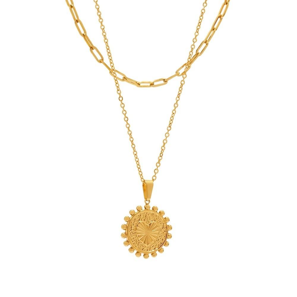 Stainless Steel Sun Heart Pendant Necklace Gold Plated Ladies Choker Jewelry  Wedding