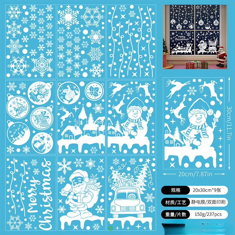 9 st Snöflinga Julfönsterdekaler Rådjur Nyårsdekal Väggdekal Vit Jul Elektrostatisk Klistermärke Dekorationer