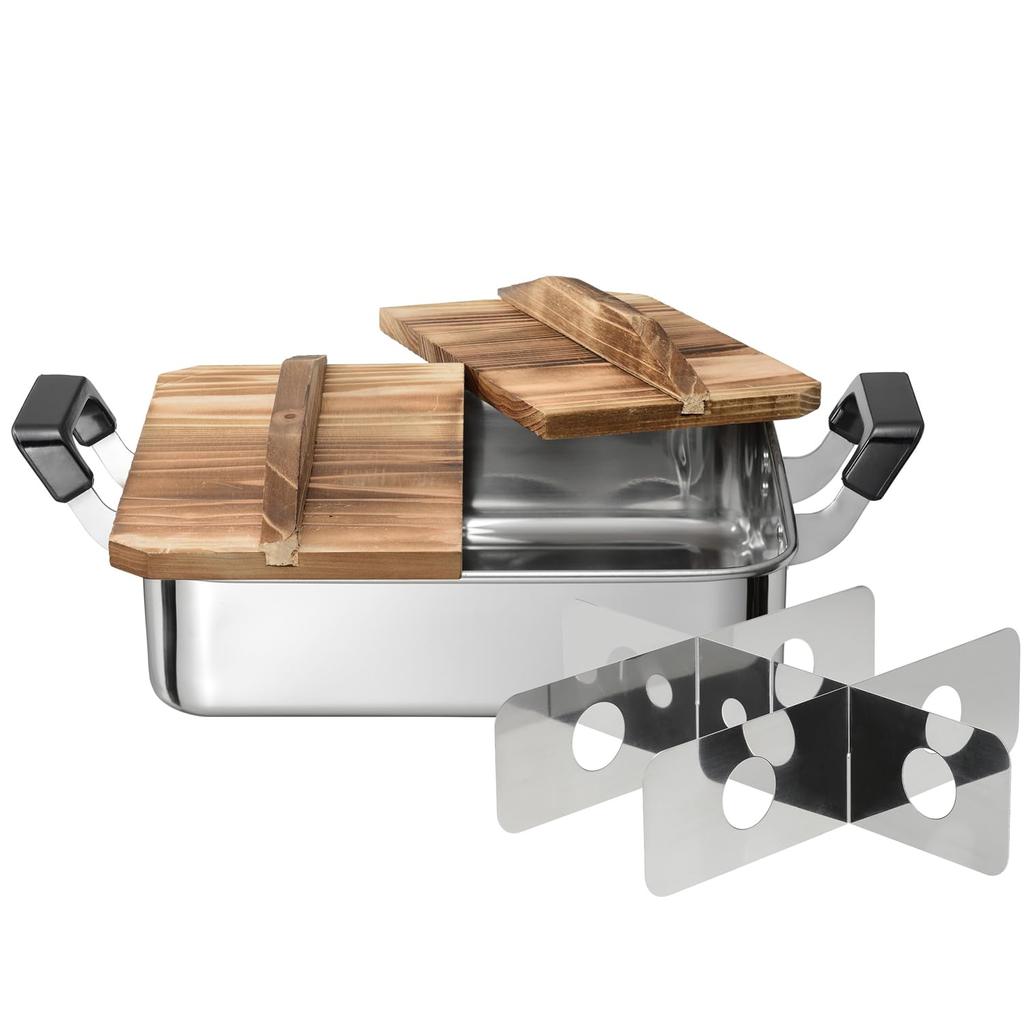 Wahei Freiz Stainless Steel Square Oden Pot 24 X 28 Cm L Gas Stove Only with Wooden Lid Homiya 4.8 RB-3261