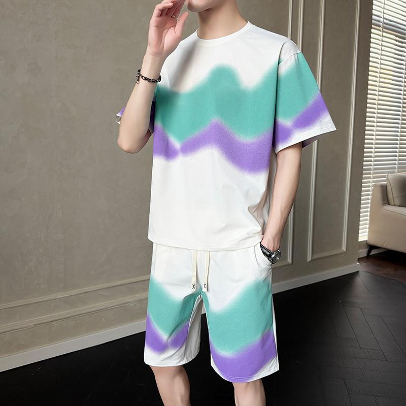Men's Set Summer Short Sleeved Ice Silk Casual Two-piece Set