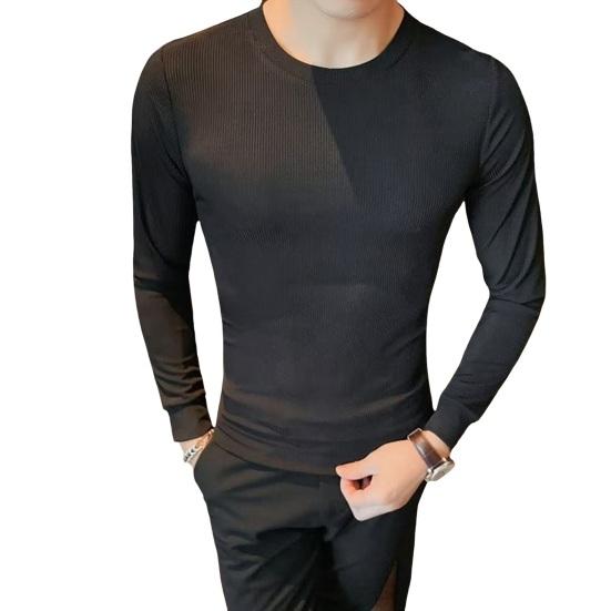 Top de fitness pentru bărbați, de primăvară, toamnă, cu gât rotund, cu mâneci lungi elastice, pulover de culoare solidă, pentru fitness, pentru sport, haine de iarnă