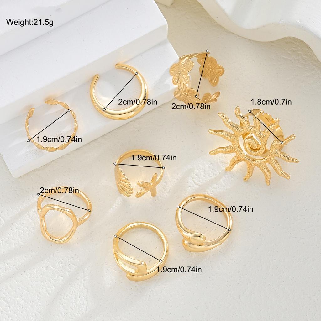 8 Pcs/Set Bohemia Sun Starfish Shell Open Rings for Women Trendy Punk Geometric Gold Color Knuckle Joint Ring Beach Jewelry Gift