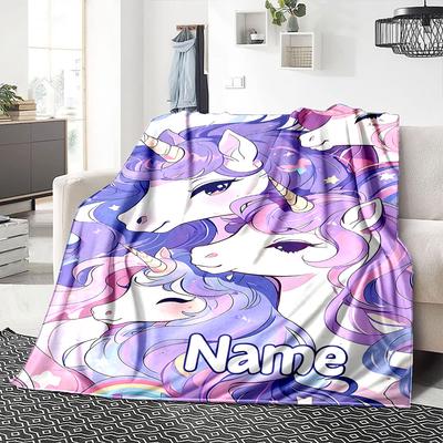 Custom Name Unicorn Fantasy Artwork Party Blanket For Couch Bed Plush Cozy Fuzzy Blanket Super Soft Warm Blankets For Fall And Winter 0916121
