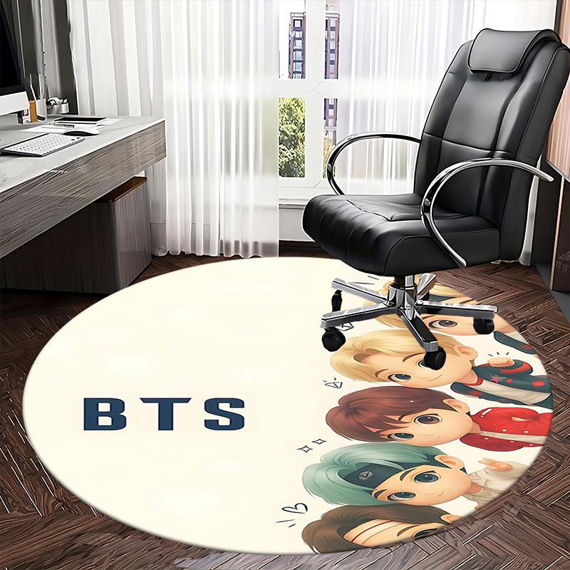 BTS K-pop Goods Chair mat Round Rug-Office carpet, Machine Washable, Non-slip, Suitable for Living Rooms, Bedrooms