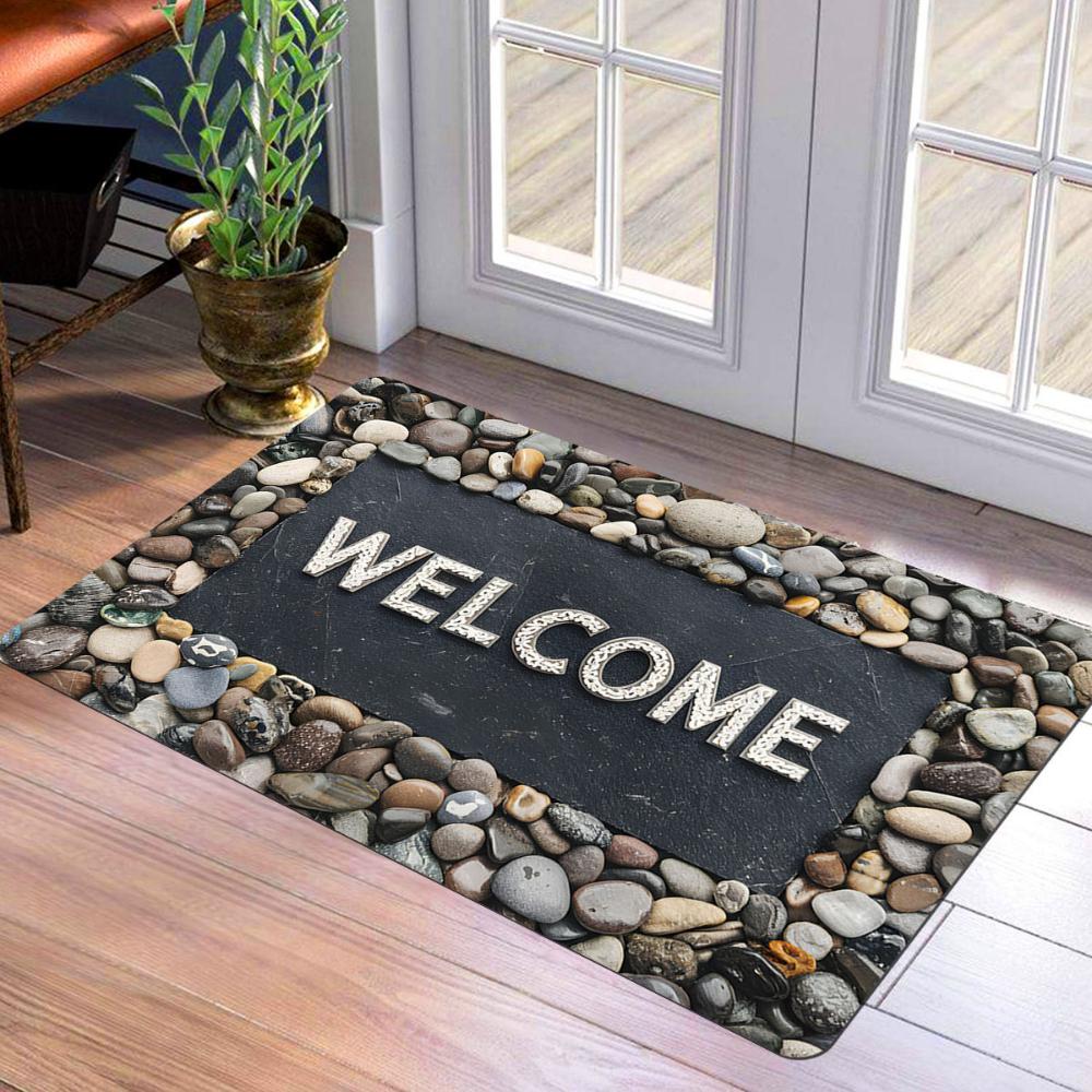 1pcs Wood Flower Pebble Welcome Rug Doormat NonSlip Entryway Rug Living Room Bedroom Kitchen Washable Outdoor Indoor Floor Mat