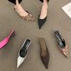 Baotou Half Slippers Women's Shoes Wear 2025 New Temperament Leopard Print Pointed French High Heels Mueller Shoes Leopard Print