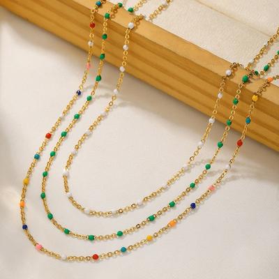 Bohemia Fashion Stainless Steel Handmade Chain Colorful Dripping Oil Necklace for Women Collar Chain Jewelry Accessories Gifts