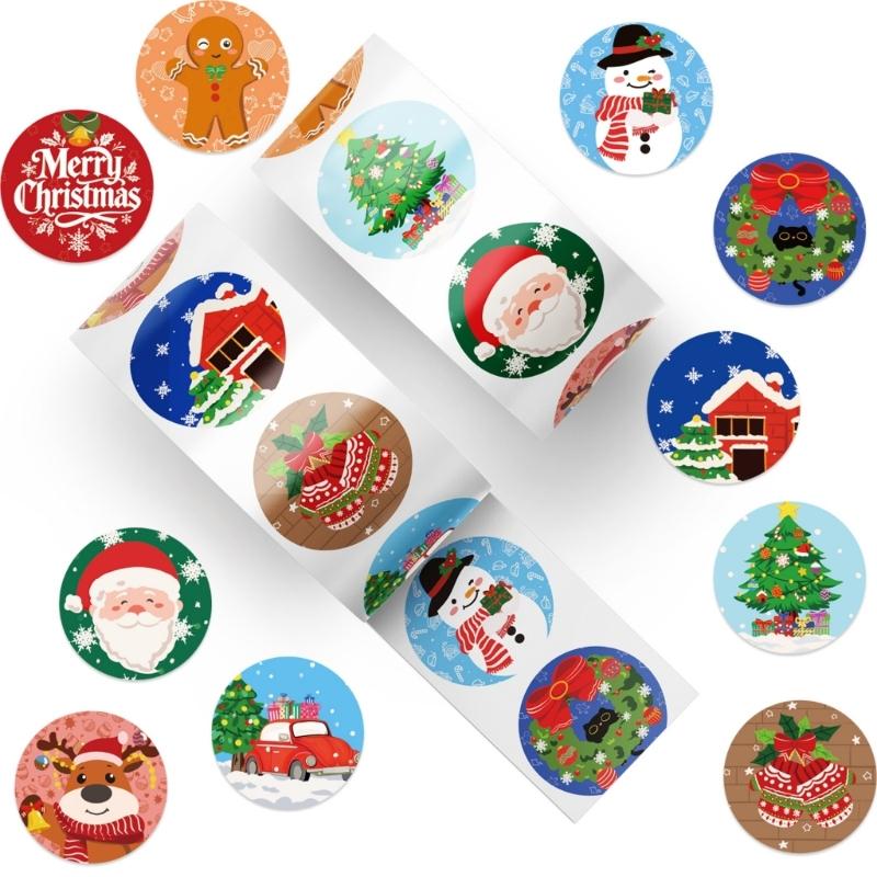 Cartoon Christmas Stickers Durability PVC Tablets Skins Holiday Party Decorations Easy Peeling Not Leave Residues 1Roll