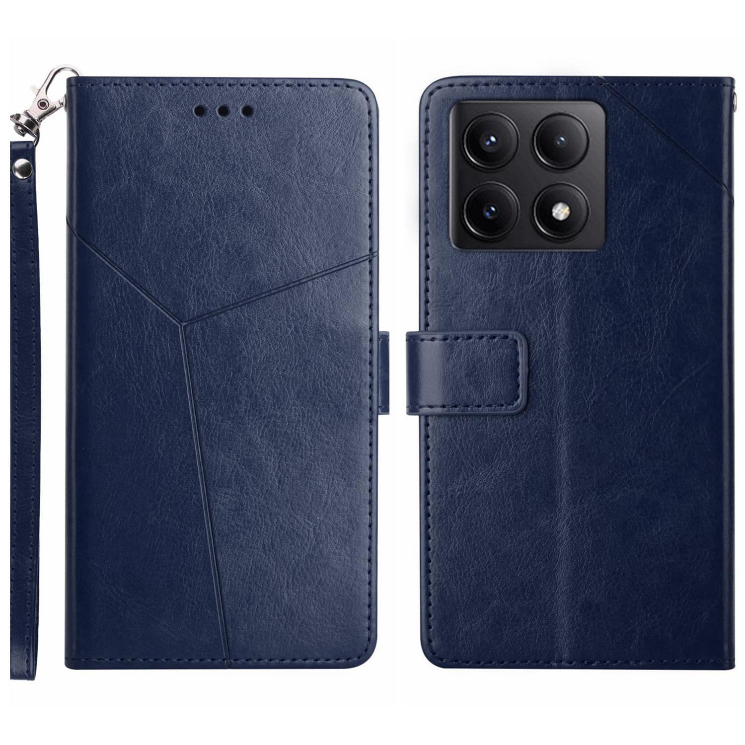 

Чехол для Xiaomi 14T Pro с ремешком на запястье, кожаная крышка телефона с отпечатком в виде Y-образных линий D