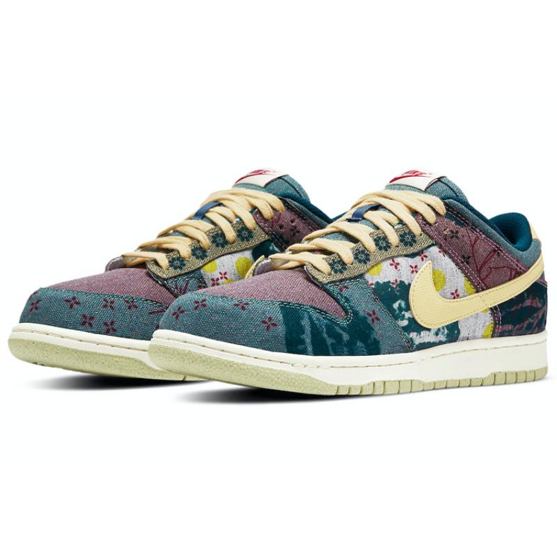 Nike Dunk SP Community Garden Canvas Fabric Lemonade Wash Small Cashew Flower Low-top Skate Shoes Unisex Blue and Yellow