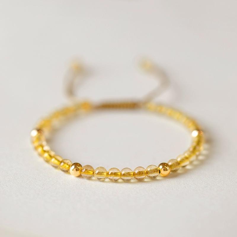 Natural golden rutilated quartz bracelet for women, light luxury niche exquisite citrine bracelet, fortune-bringing beads, ancient style gift for Golden Rutilated Quartz-G