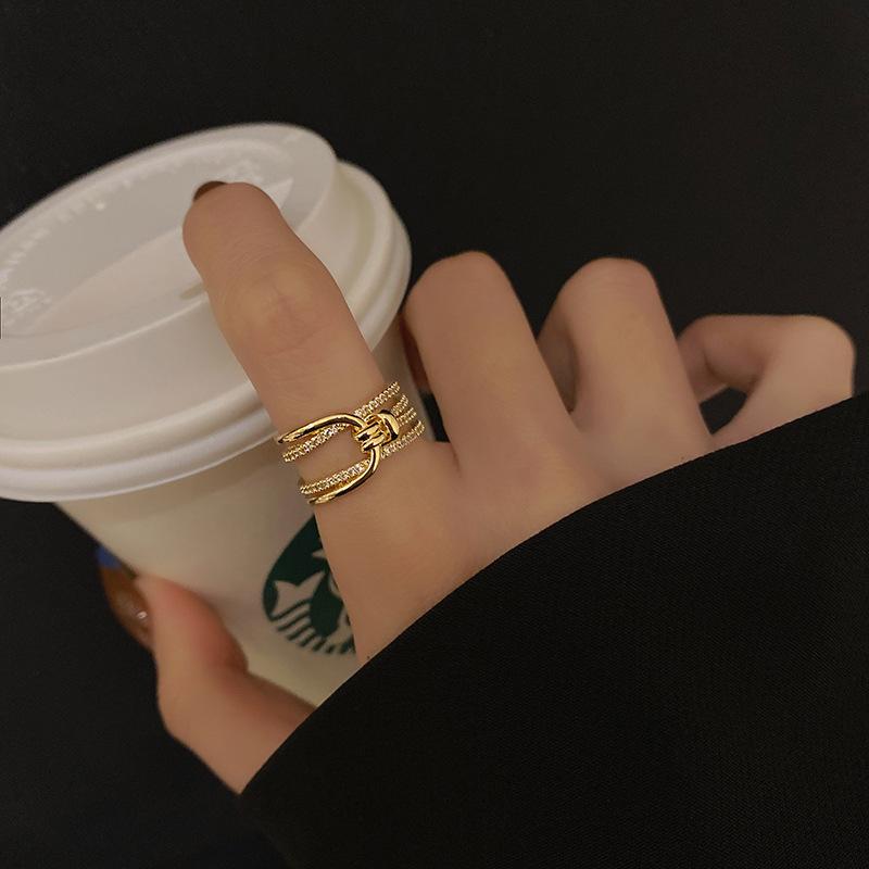 Palm Leaf Shape Open Rings For Women Gold Color Zircon Adjustable Finger Ring Girls Korean Party Jewelry Gift