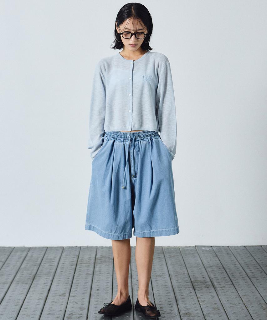Nigaennikol Washed Banding Burmuda Denim Pants_Sky Blue