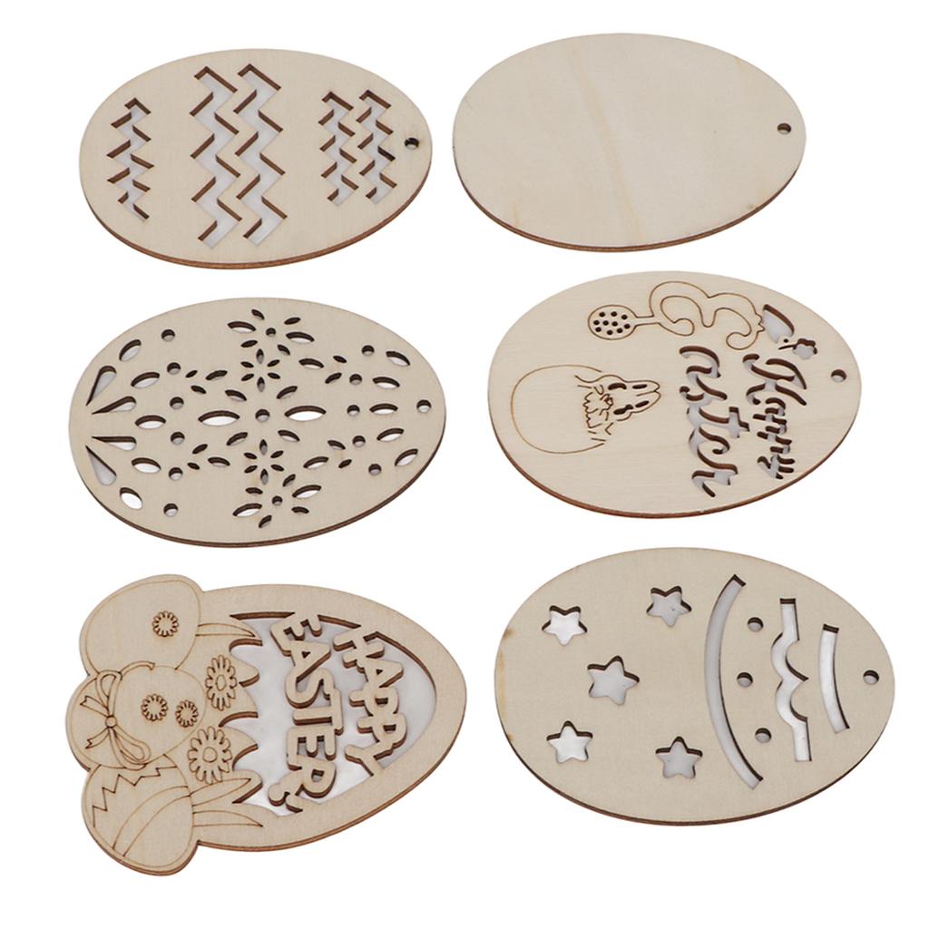 30Pcs Wooden Easter Pendant Assorted Eggs Style Durable Light Weight Wooden Cutouts with Pens Ropes for DIY Decoration