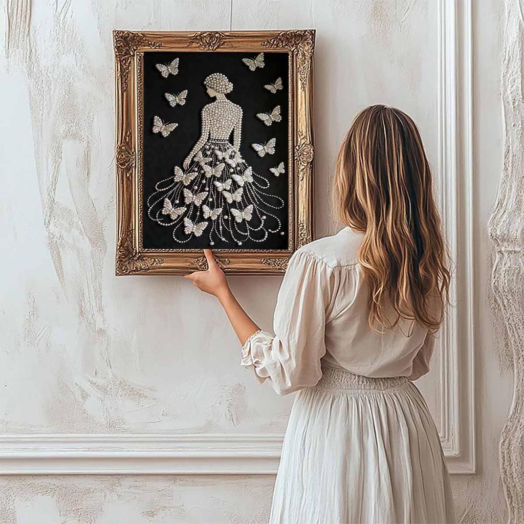 DIY Butterfly Pearl Art Painting for Home Wall Decor Pearl Gem Paintings Picture Arts Craft  for Adults/Beginners Gift Idea Home Decor Without Frame