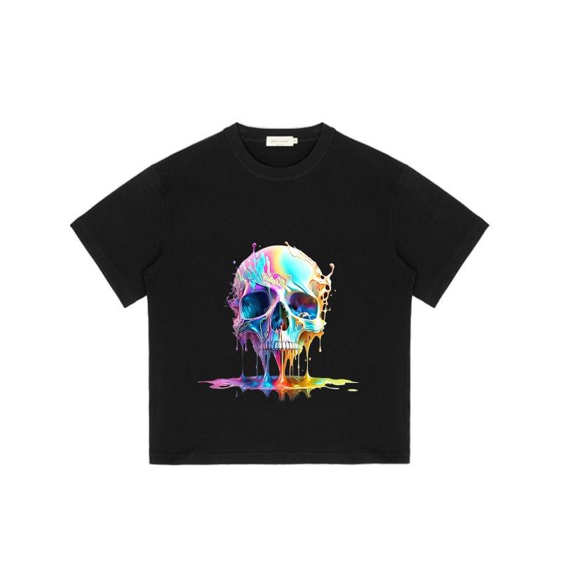 Men's Black T-Shirt with Colorful Skull Print for Casual Wear