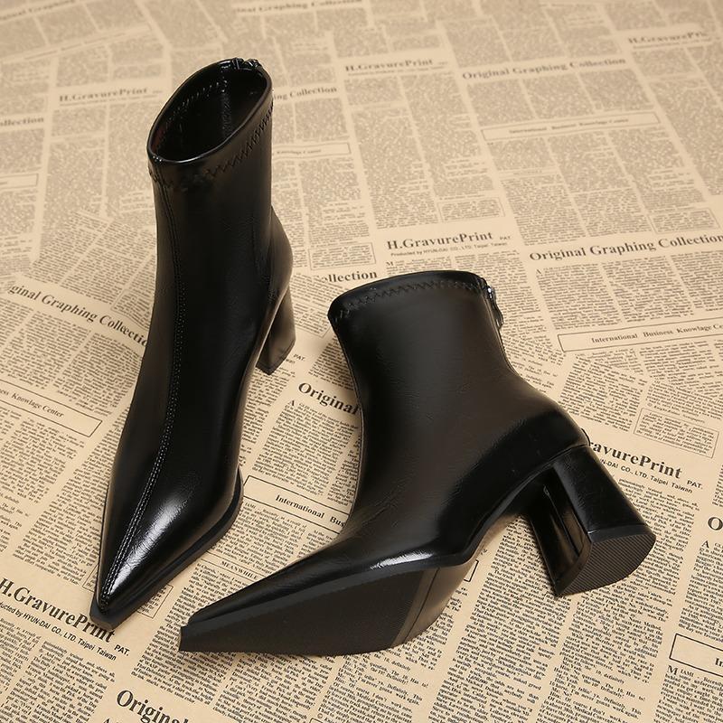 Pointed Toe Women Ankle Boots 2025 New Autumn Elegant Outdoor High Heels Shoes Women Zippers Designer Short Boots Ladies