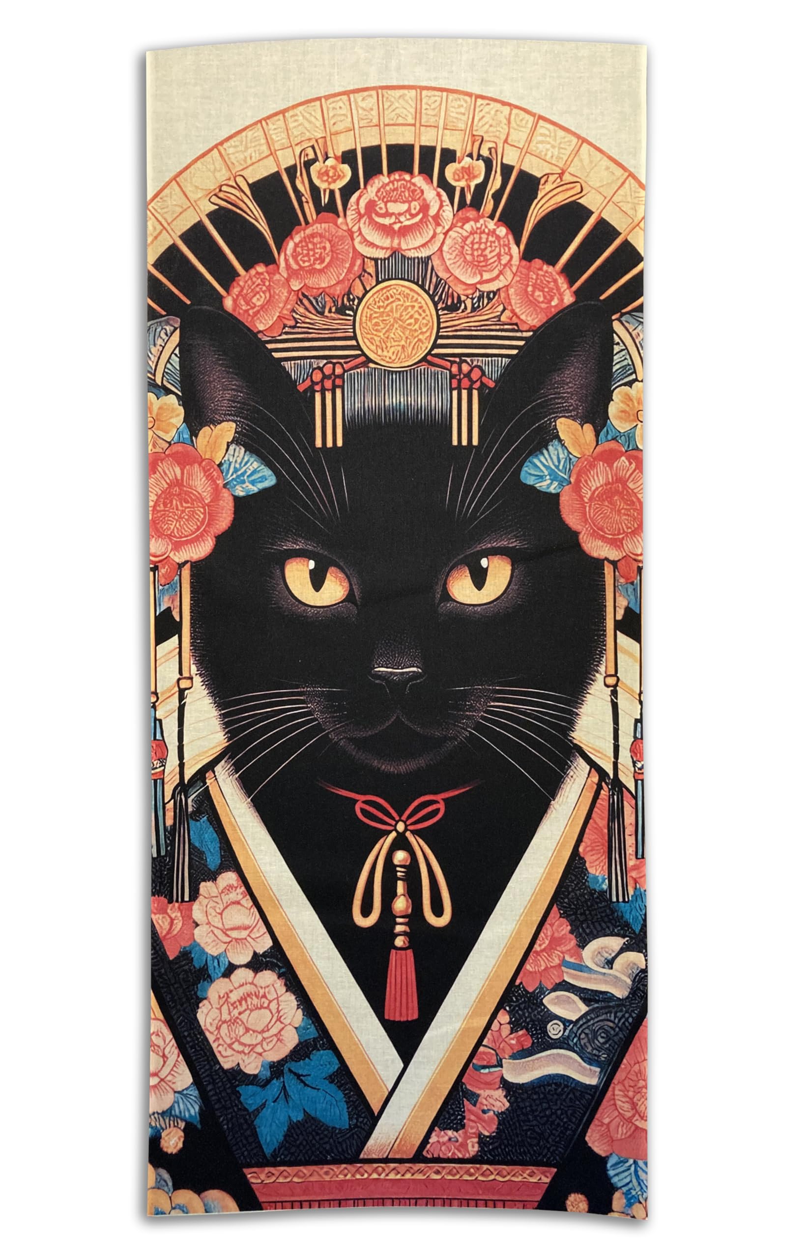 

полотенце для рук со всего мира Укиё-э с черным котом в кимоно