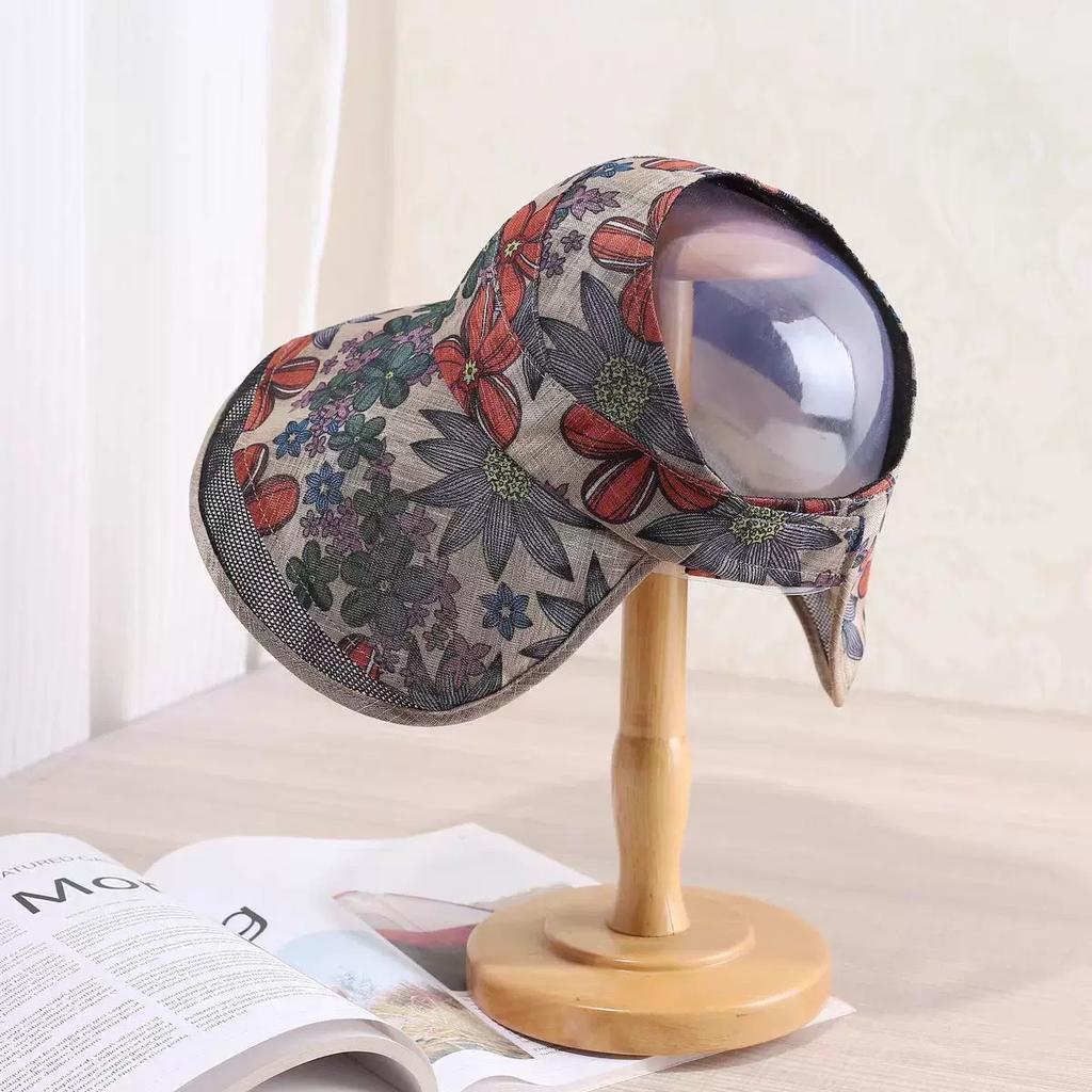 Empty Top Breathable Sun Hat Women'S Sun Protection Uv Protection Bucket Hat Mesh Yarn Ethnic Style Printing Hat Versatile
