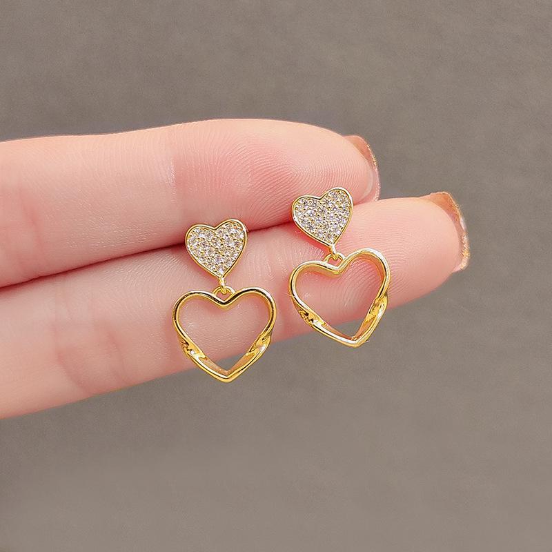 Love peach heart stud earrings femininity simple versatile ear hanging simple niche earrings jewelry