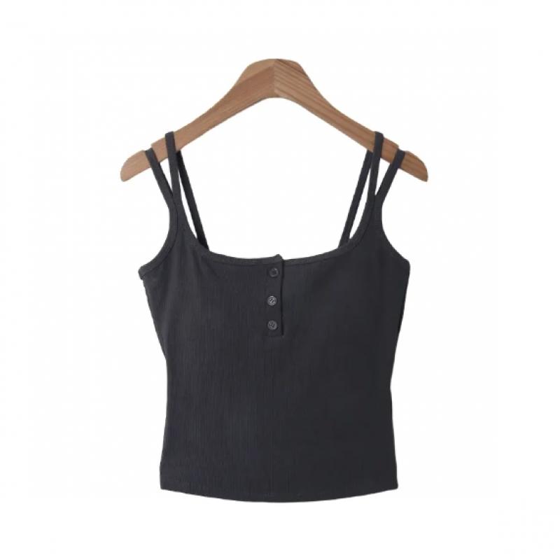 New Arrivals Open Run Slim Fit Square Neck Front Button Strap Top