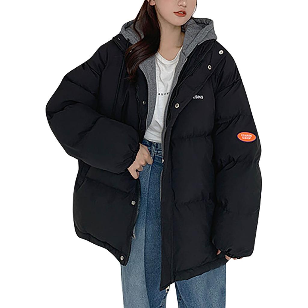 Cotton Jacket Down Cotton Short Hooded Women's Fake Two-Piece Cotton Jacket Winter New Loose Top