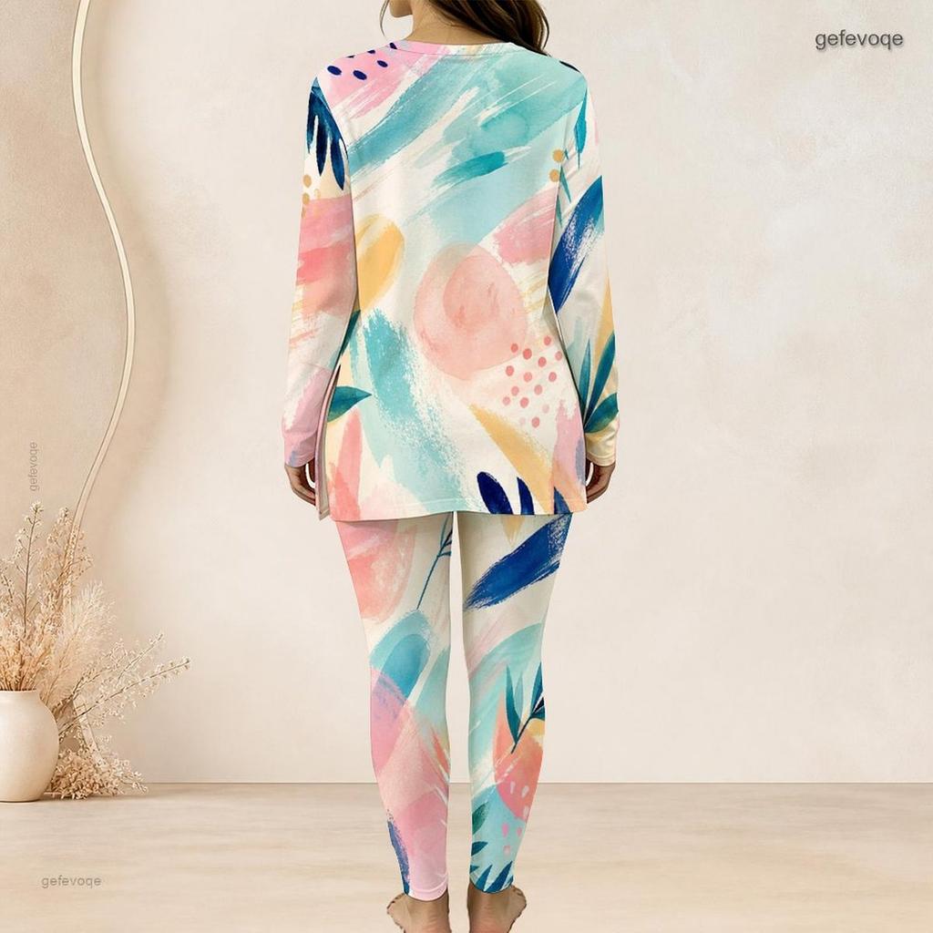Women Plus Size Beige Blue Orange Printed Two Piece Set Half Zip Long Sleeve Longline Top Fitted Pants