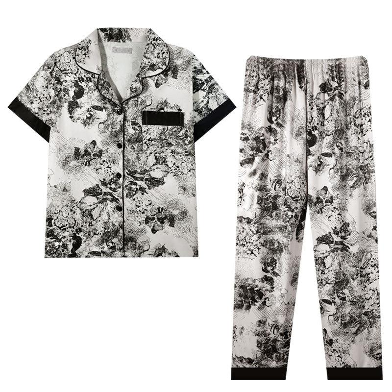 Pajamas Women'S Suit High-End Ink Painting Summer Short-Sleeved Trousers Loose Large-Size Loungewear Women