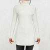 Women Knitting Tops High Collar Long Sleeve Slim Fit Sweater Tops Mid-length Side Split Design Solid Color Ribbed Tops