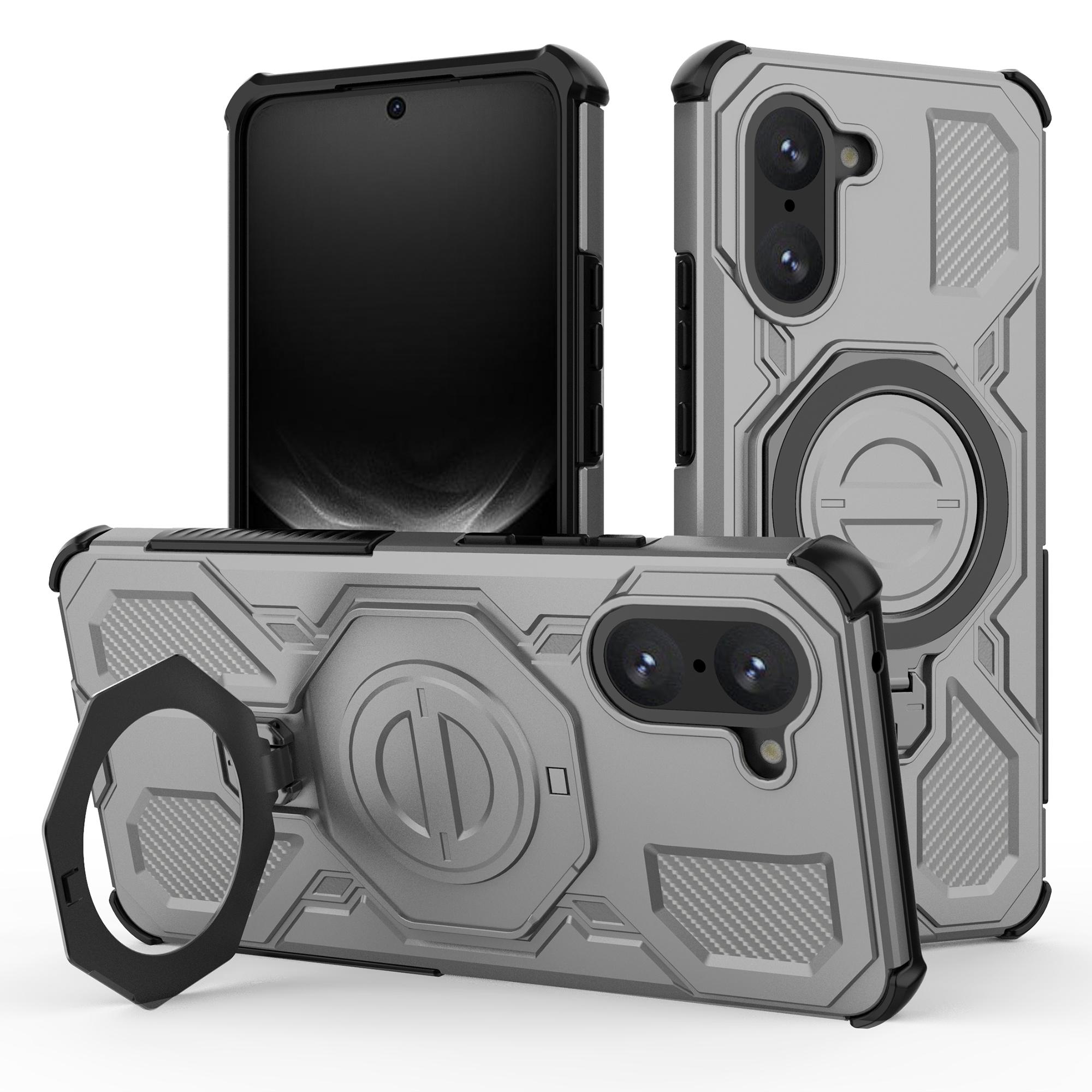 

For OnePlus Nord CE 5G/Ace 5 Racing 5G Magnetic Case Rotating Metal Kickstand PC+TPU Phone Back Cover Grey