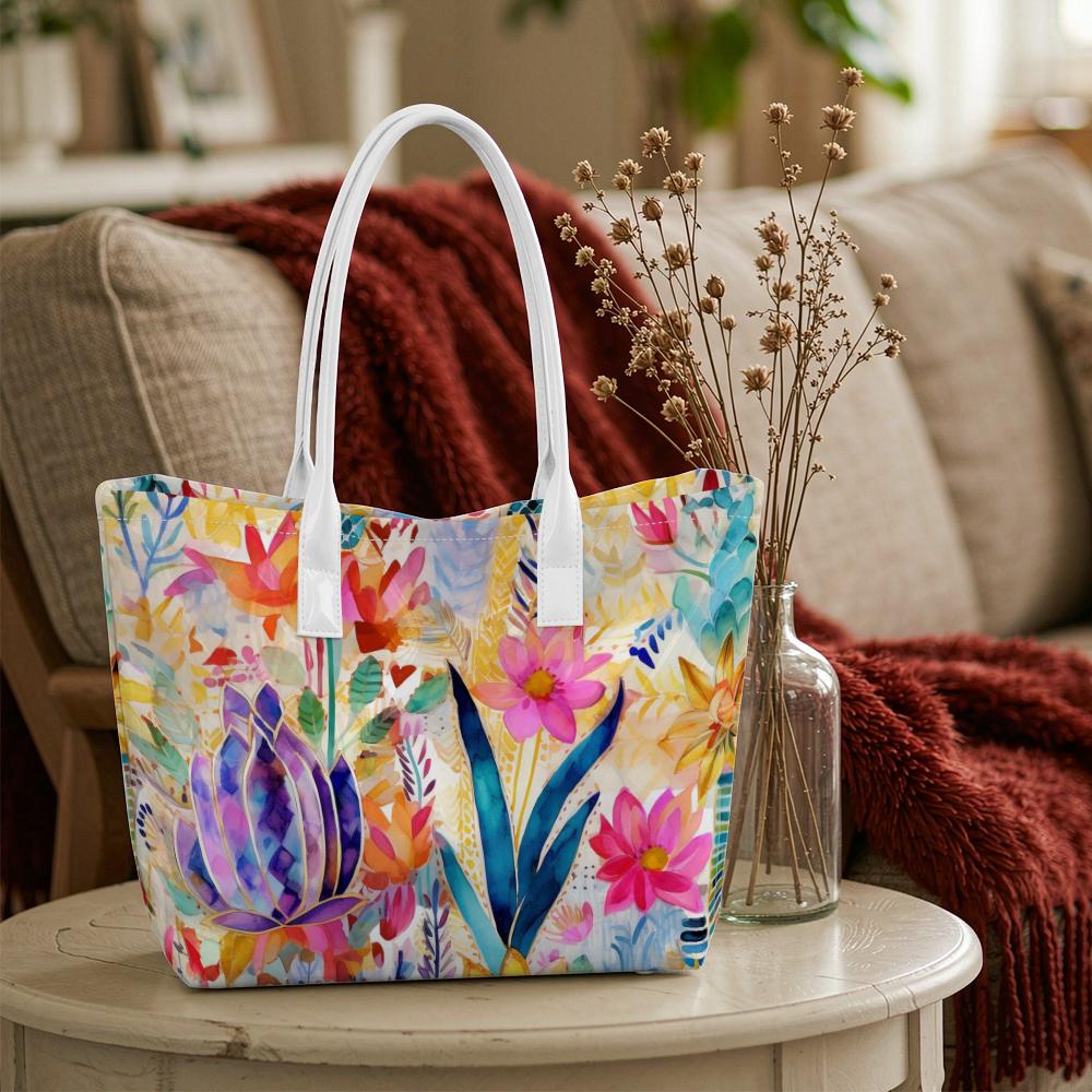 Colorful Floral Printed Shoulder Tote Bag Casual Daily Use Handbag