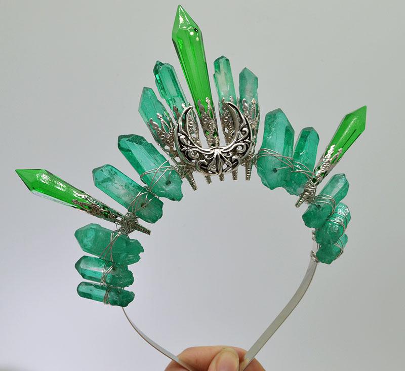 Retro Silver Moon Crystal Glass Crown Headband