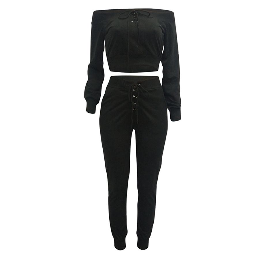 European Style Fashion Women Sweater Strap Off Shoulder Top and Pant Set Fashion Casual Wear Suit